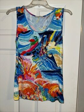 Malo Vibrant Abstract Scoop Neck Tank - Blue, Orange, Pink